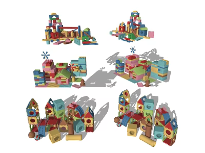 Colorful Building Blocks Creative Play Sets with Various Shapes and Fun Designs for Kids 3d model