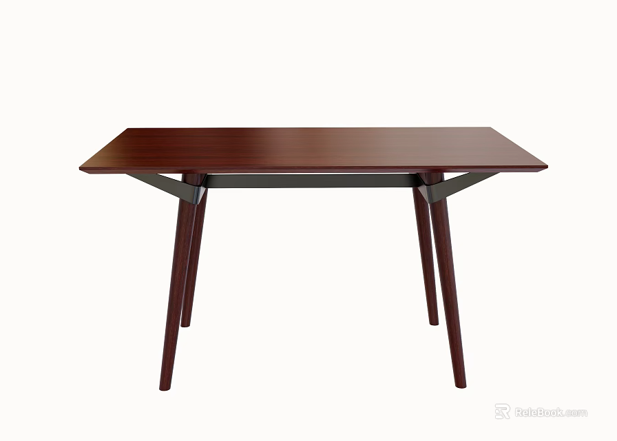 Modern Dark Brown Wooden Dining Table With Tapered Legs And Minimalist Design 3d model 