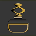 Elegant Black Display Cabinet With Golden Trophy Ornament And Logo Design