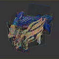 Fantasy Mythical Blocky Creature With Blue Wings Yellow Mane And Intricate Design