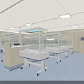 Neonatal Incubators on Wheeled Carts in Hospital Nursery With Light Blue Floor and Square Lights