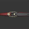 Vintage Revolver With Red Grip Gold Accents And Black Barrel Design