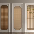 Modern Swing Doors With Intricate Grid Patterns And Bamboo Leaf Decorations 3d model