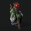 Evil Game Movie Wizard Character With Green Skin Horns White Beard And Red Gem Staff