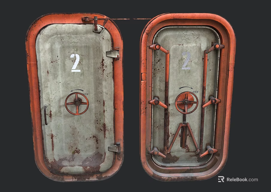 Vintage Industrial Safety Doors With Red Frames Gray Panels And Number 2 3d model 