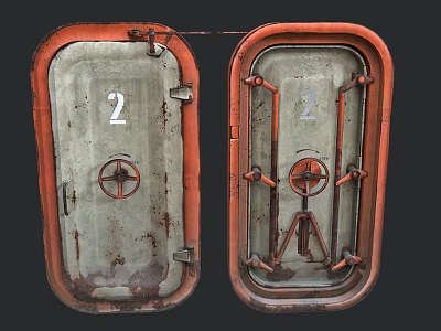 Vintage Industrial Safety Doors With Red Frames Gray Panels And Number 2 3d model