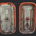 Vintage Industrial Safety Doors With Red Frames Gray Panels And Number 2