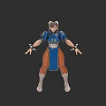 Game Character Female With Double Ponytails Blue Top Orange Skirt And Metal Arm Decorations