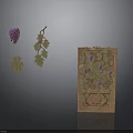 Carved Wooden Panel With Purple Grape Clusters Leaves And Vines Design