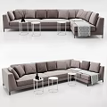 Gray Sectional Sofa with White Round Side Tables Black Vase and Gray Throw Blanket 3d model