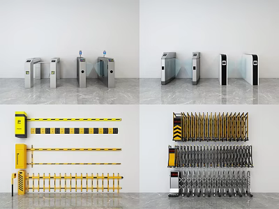 Modern Public Facilities With Tripod Flap Turnstiles Automatic Barriers And Yellow Railings 3d model