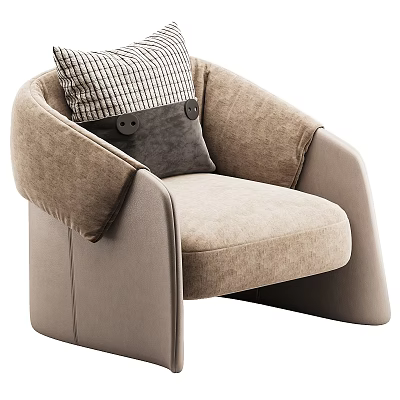 Elegant Modern Upholstered Single Sofa With Plaid Pattern Cushion And Button Details 3d model
