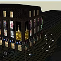 Urban Modern Commercial Complex With Illuminated Storefronts Pedestrian Walkways And Retail Shops