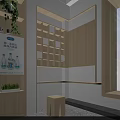 Modern Retail Showroom Interior Featuring White Counters Wooden Shelves Hanging Lights And Displayed Plants