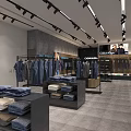 Clothing Store Interior With Hanging Clothes Folded Garments And Display Racks 3d model