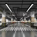 Well Lit Indoor Parking Garage With Entrance Signs Floor Markings And Warning Bollards
