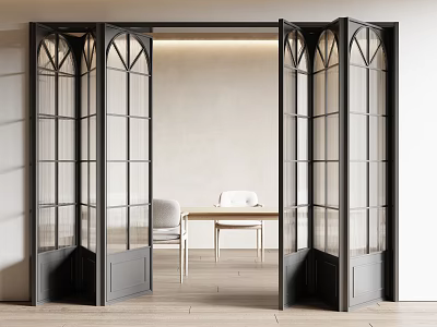 Modern Black Frame Folding Doors With Arched Glass Panels For Interior Space 3d model
