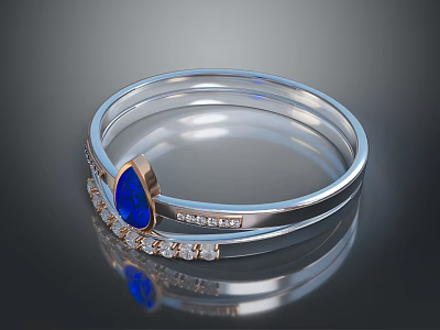 Elegant Silver Ring With Teardrop Blue Gemstone And Small Diamonds Design 3d model