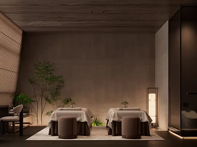 Tranquil SPA Sauna Wellness Space With Wooden Interior Natural Plants And Soft Lighting 3d model