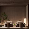 Tranquil SPA Sauna Wellness Space With Wooden Interior Natural Plants And Soft Lighting