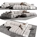 Modern Sectional Sofa With Tufted Beige Upholstery And Modular Design In Living Room