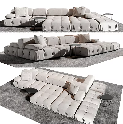Modern Sectional Sofa With Tufted Beige Upholstery And Modular Design In Living Room 3d model