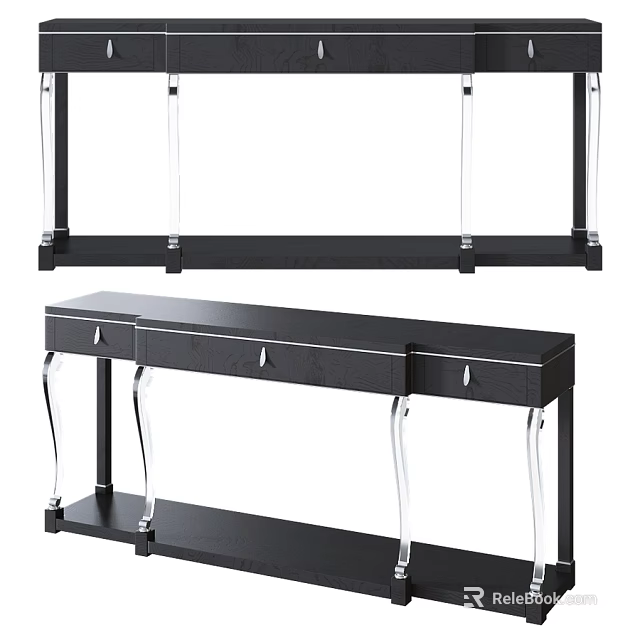 Elegant Modern Dining Table With Black Wood Top And Transparent Acrylic Legs 3d model 