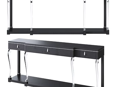 Elegant Modern Dining Table With Black Wood Top And Transparent Acrylic Legs 3d model