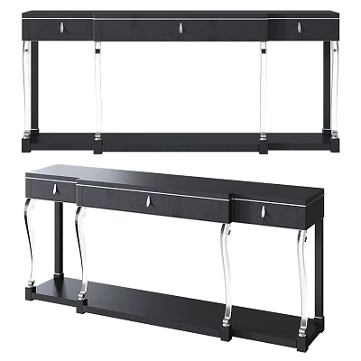 Elegant Modern Dining Table With Black Wood Top And Transparent Acrylic Legs 3d model
