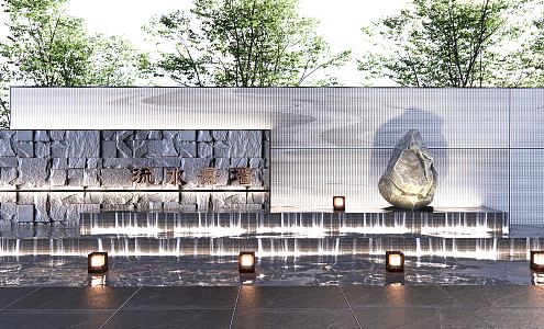 Modern landscape wall flowing water landscape wall falling water landscape overlapping water sketch stone sculpture sketch landscape tree landscape lamp ground lamp 3d model