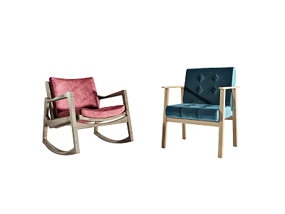 Elegant Pink Rocking And Blue Tufted Wooden Armchairs With Classic Style 3d model