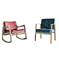 Elegant Pink Rocking And Blue Tufted Wooden Armchairs With Classic Style