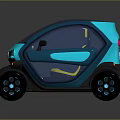 Futuristic Compact Turquoise Car With Sleek Body Transparent Windows And Illuminated Wheels