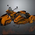 Vintage Orange Motorcycle With Sidecar And Weathered Texture On Reflective Gray Surface