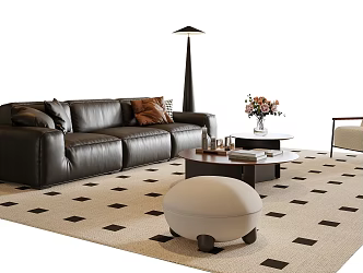 French Antique Sofa Coffee Table Combination French Sofa Leather Sofa Casual Chair Antique Floor Lamp French Side Table Vase Plant French Carpet 3d model