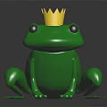 Green Frog Wearing Golden Crown On Black Reflective Surface With Shiny Skin And Realistic Eyes
