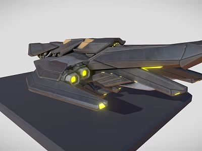 Detailed Futuristic Sci Fi Spaceship Model Featuring Black Yellow Design And Glowing Engine Lights 3d model