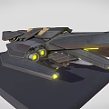 Detailed Futuristic Sci Fi Spaceship Model Featuring Black Yellow Design And Glowing Engine Lights