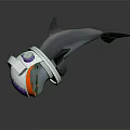 Futuristic Sci Fi Shark Head Model With Helmet Like Gear Purple White And Orange Accents