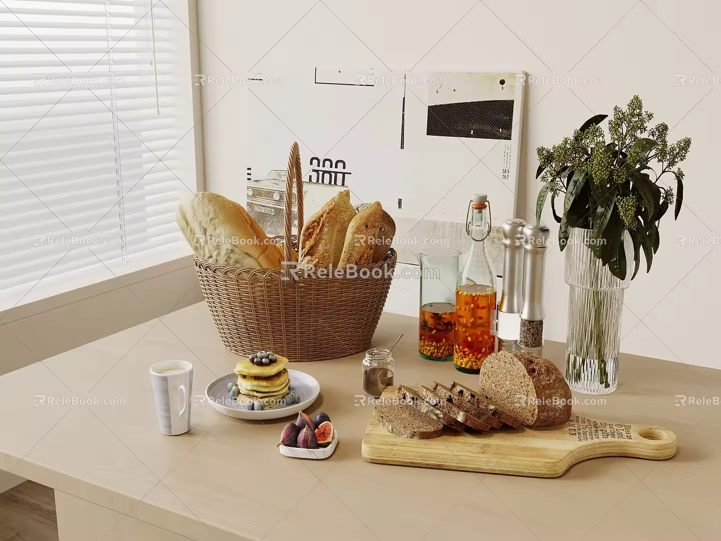 Breakfast Food Bread Coffee 3d model