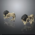 Low Poly Lion Figurines On Reflective Surface With Dark Background 3d model