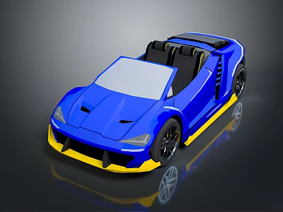 Blue Yellow Convertible Sports Car With Modern Sleek Design And Black Seats 3d model