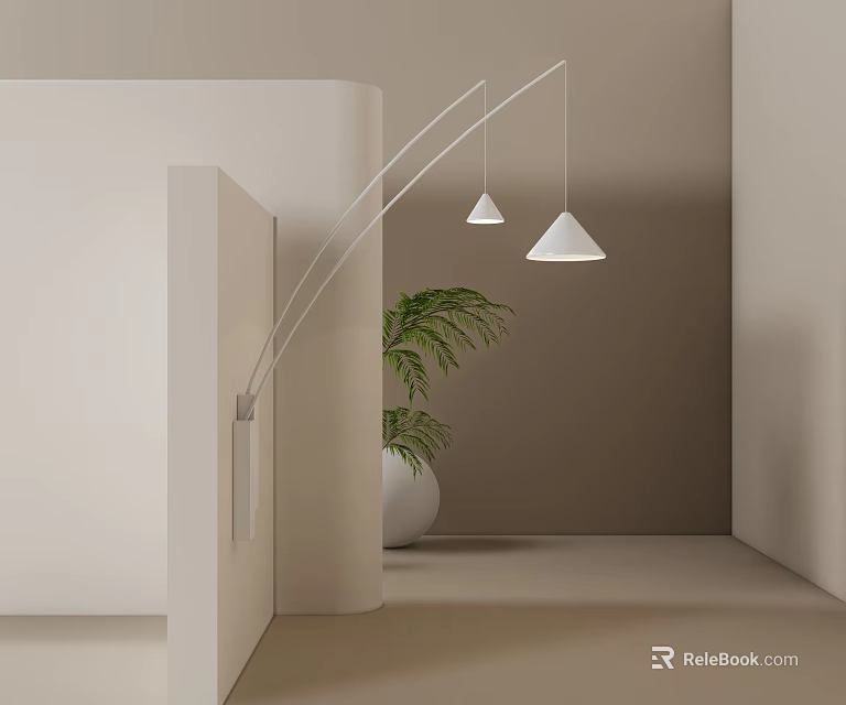 Modern Wall Lamp Design With Double Cone Shades And Indoor Plant In Minimalist Interior 3d model 