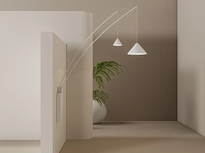 Modern Wall Lamp Design With Double Cone Shades And Indoor Plant In Minimalist Interior 3d model