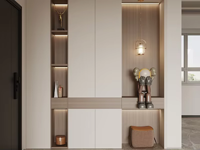 Modern Shoe Cabinet Interior Design With Built in Storage LED Lighting And Decorative Bench 3d model