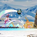 Scenic Photo Spot Featuring Skier Figure Snowy Mountains Rainbow Snowflakes And Christmas Tree