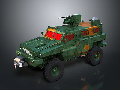 Armored Military Vehicle In Military Green With Roof Weapon Mount And Large Tires 3d model