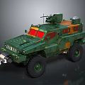 Armored Military Vehicle In Military Green With Roof Weapon Mount And Large Tires