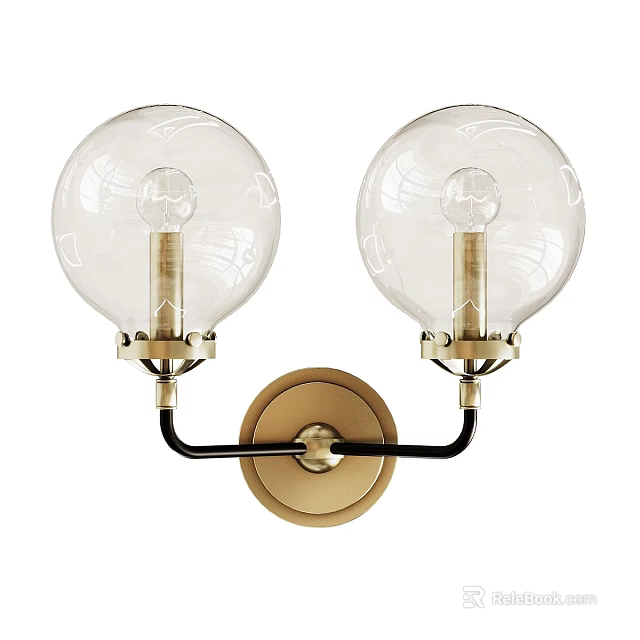 Modern Design Double Wall Sconces With Transparent Spherical Shades Golden Poles And Round Base 3d model 