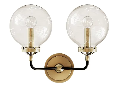 Modern Design Double Wall Sconces With Transparent Spherical Shades Golden Poles And Round Base 3d model